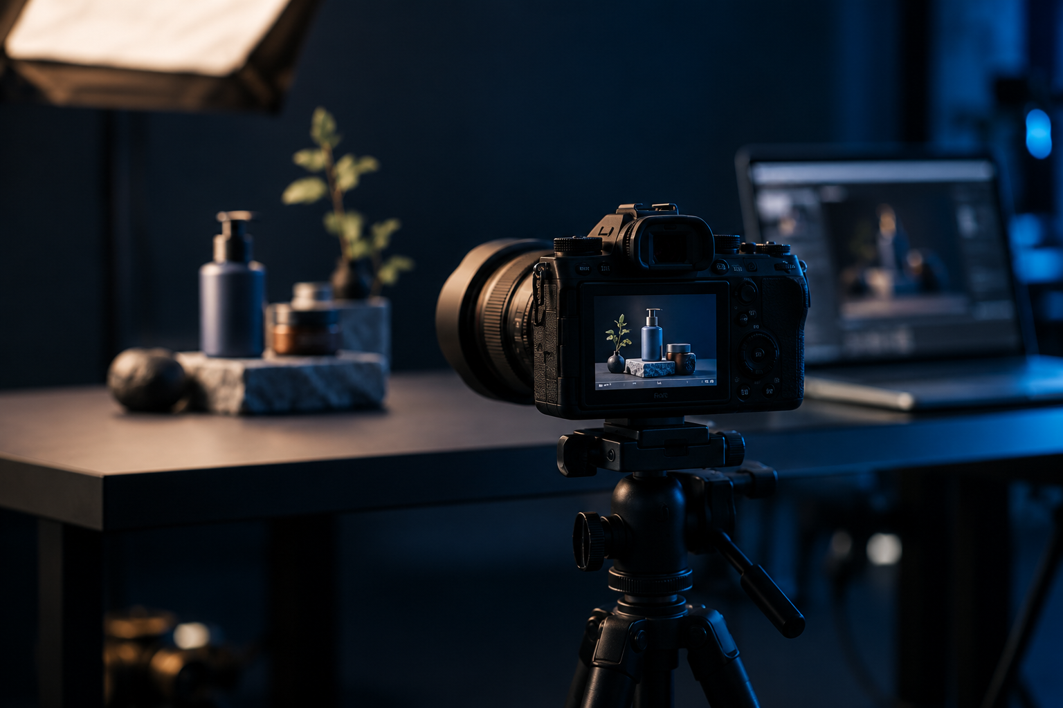Camera and studio lighting for a product video